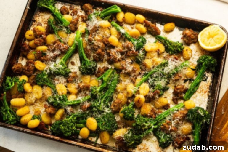 Busy Weeknight Gnocchi and Sausage Bake 5 Sheet pan gnocchi and sausage with Parmesan