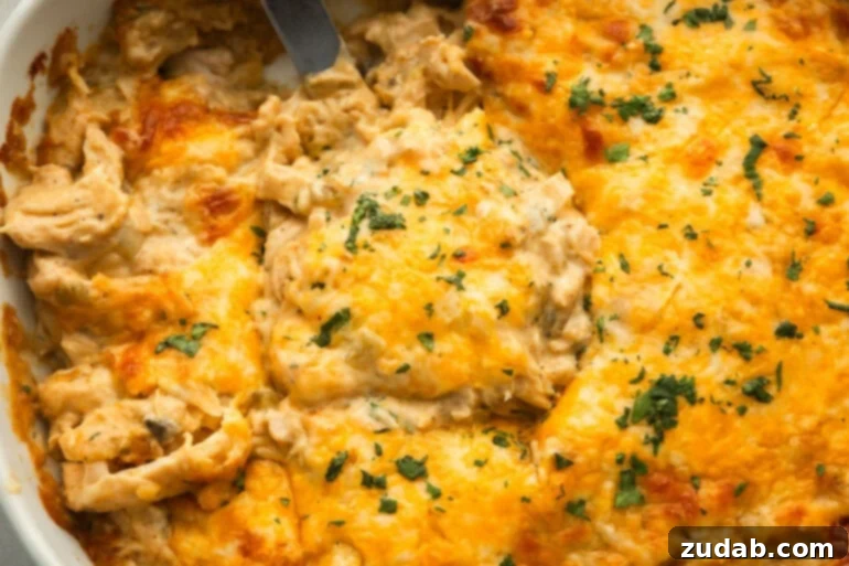 Mama's Velvety Chicken Enchilada Bake 7 a spatula lifting a serving of chicken enchilada casserole from a casserole dish
