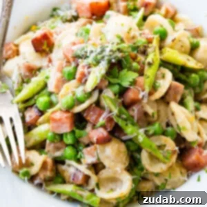 Spring Ham and Asparagus Lemon Cream Pasta, a great weeknight meal.