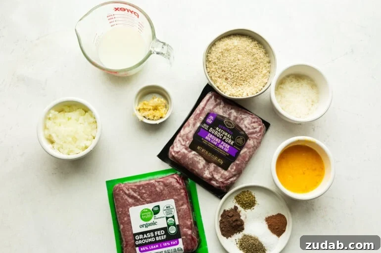 Classic Swedish Meatballs with Creamy Gravy 5 all the ingredients for the meatballs for swedish meatballs