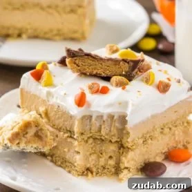 Peanut butter icebox cake slice with whipped topping