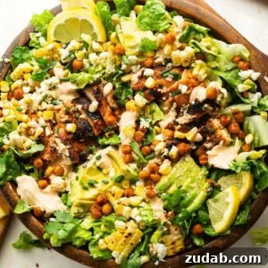Southwest Ranch Grilled Chicken Salad Recipe 6 a large wooden bowl full of grilled chicken salad with southwest ranch dressing